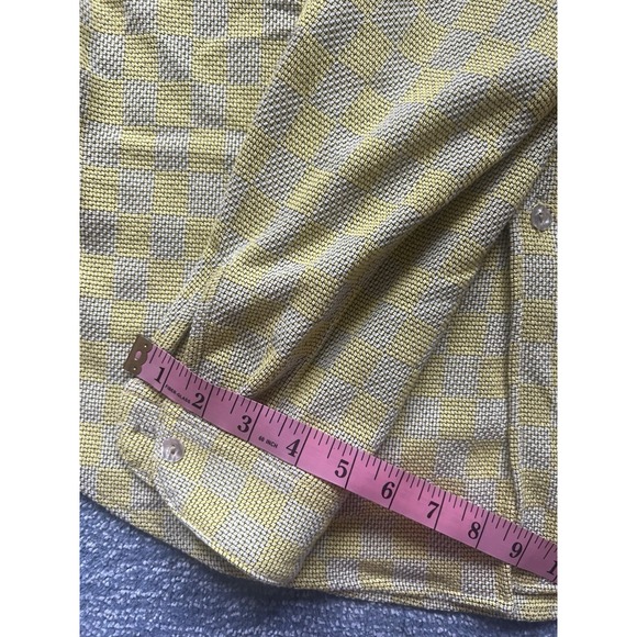 Zed Yellow‎ Checkered Textured Button Up Shirt Size 2 Rayon/Cotton Vintage Style - Picture 13 of 15